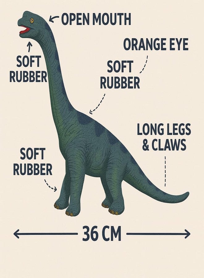 DTR Creation Brachiosaurus Dinosaur Toy ? 36 cm Realistic Long Neck Dino Figure, Green & Grey Color, Soft Rubber Prehistoric Animal Model for Kids - Image 4